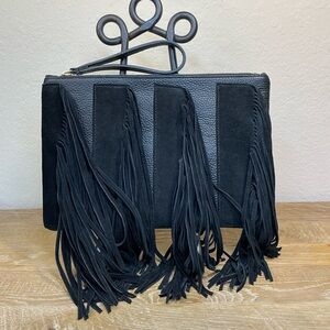 Vittoria Napoli Black Fringe Leather Handbag